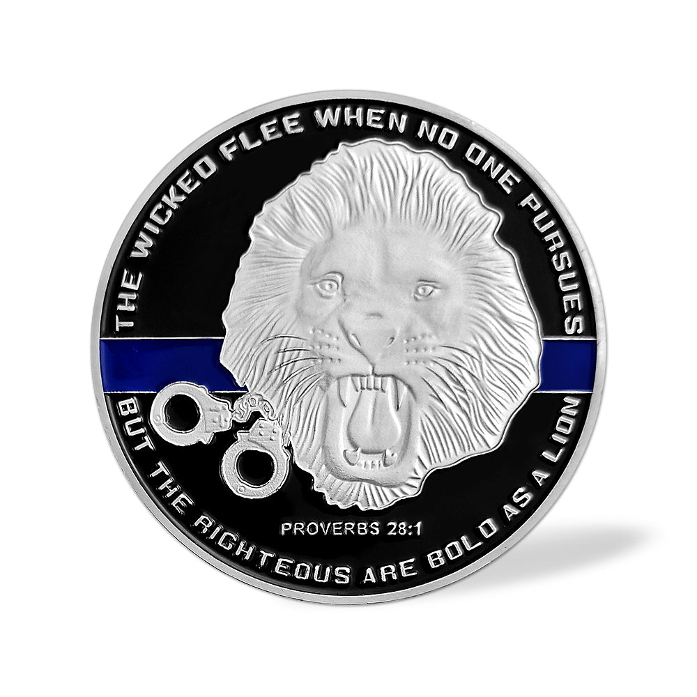 US Police Officer Thin Blue Line Lion Challenge Coin