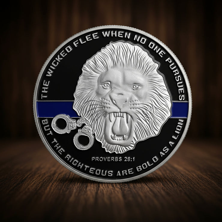 US Police Officer Thin Blue Line Lion Challenge Coin