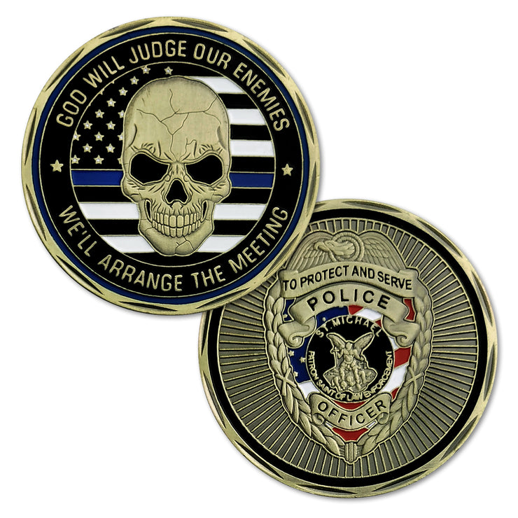 Thin Blue Line Skull St Michael Police Challenge Coin
