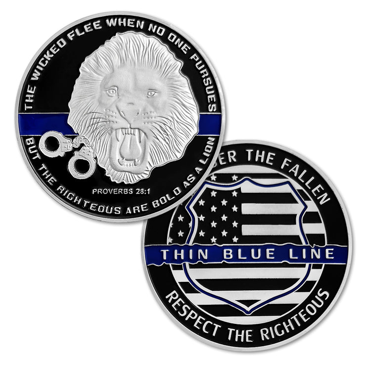 US Police Officer Thin Blue Line Lion Challenge Coin
