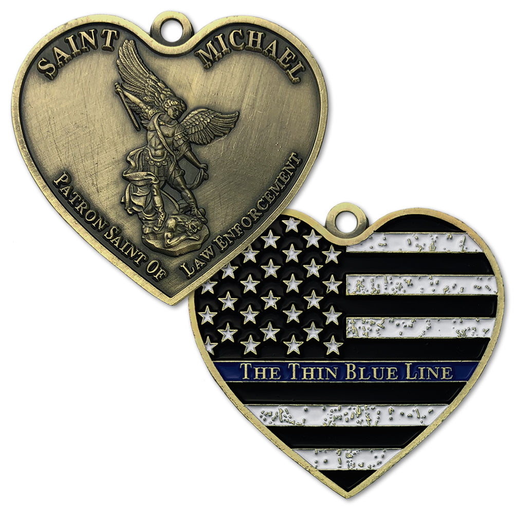 St Mchineal The Blue Line Heart Shape Dog Tag