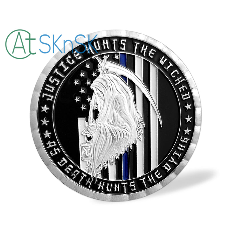 US Police Thin Blue Line Justice Death Challenge Coin
