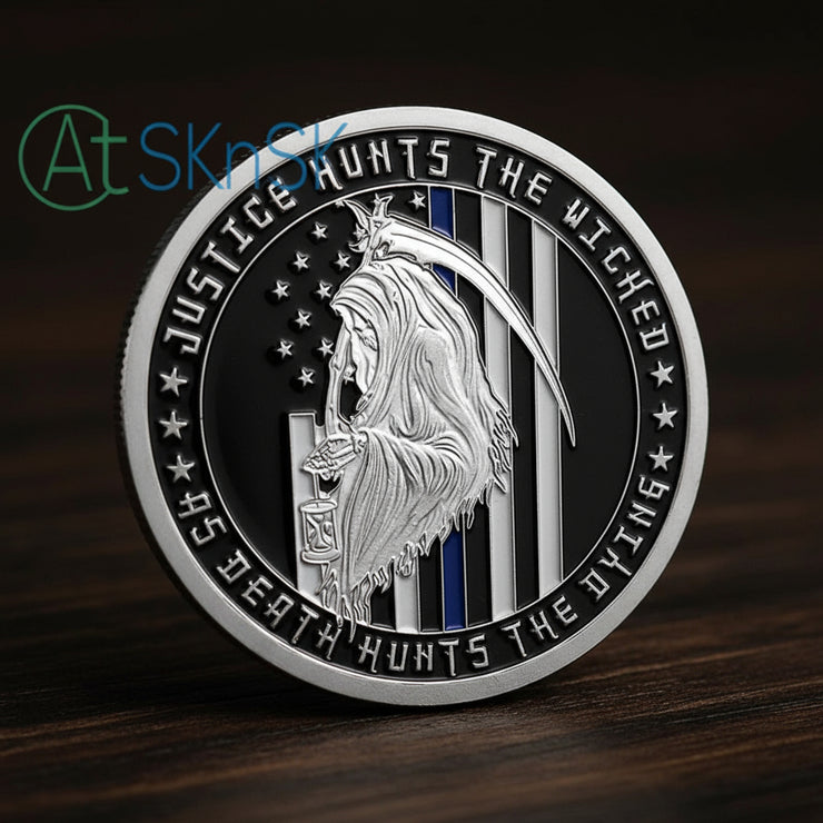 US Police Thin Blue Line Justice Death Challenge Coin