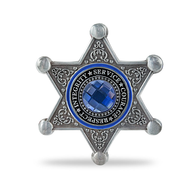 Sheriff Six Pointed Star Police Challenge Coin with Blue Gem Collectible Gift Coin