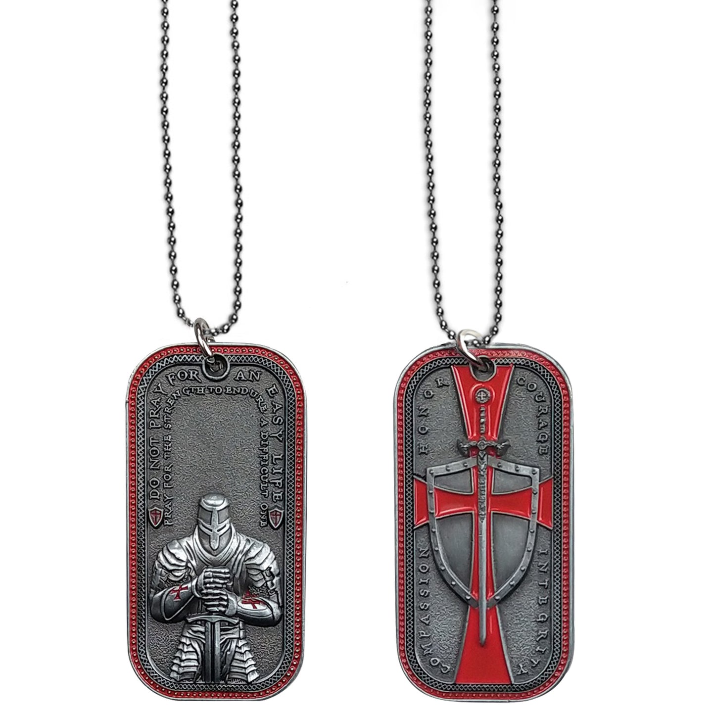 Knights Templar Cross Dog Tag Crusader Sword and Shield Life Creed Necklace