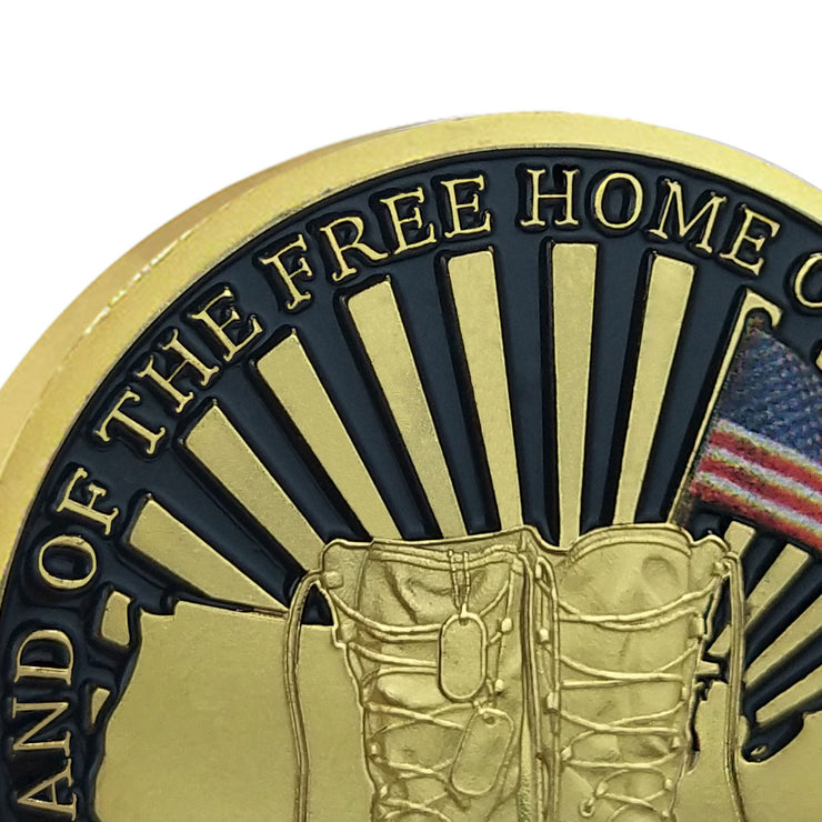 Army Challenge Coin Veterans Boots Land of the Free Home Soldier Medallion Gold-AtSKnSK