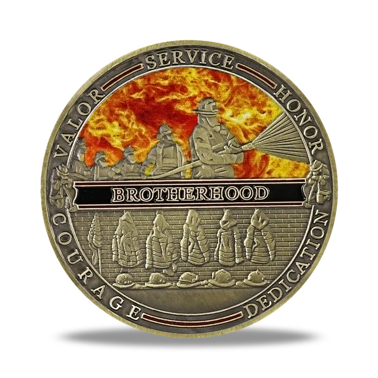 Firefighter Challenge Coin A Thin Red Line Prayer Psalm 23:4 Brotherhood Badge