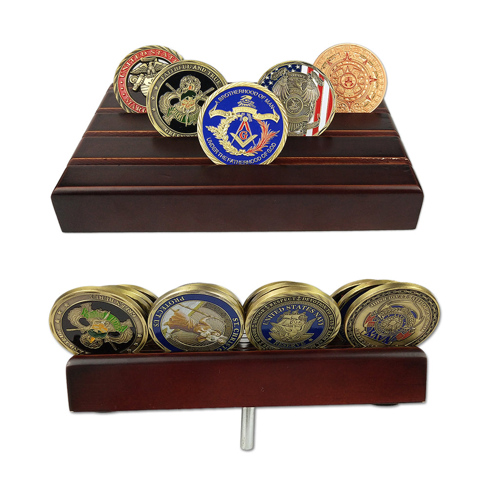 4 Rows Solid Wood Mini Challenge Coin Display