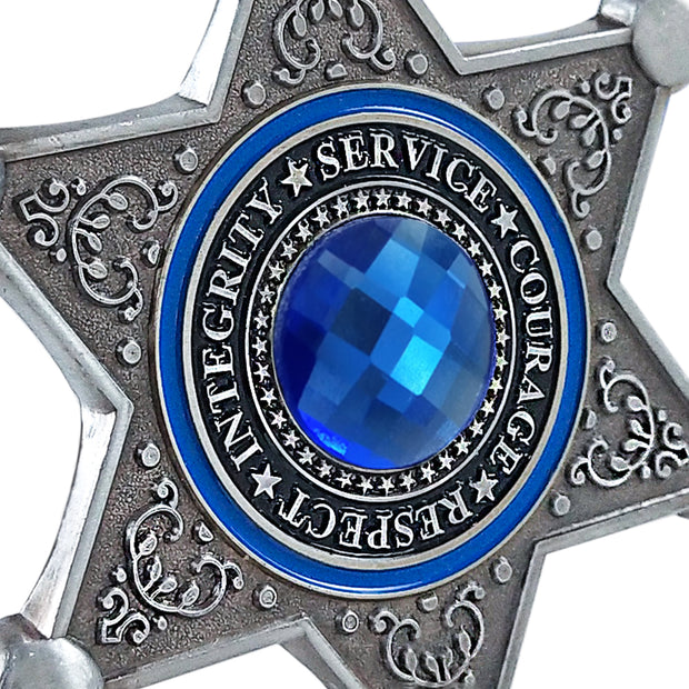 Sheriff Six Pointed Star Police Challenge Coin with Blue Gem Collectible Gift Coin
