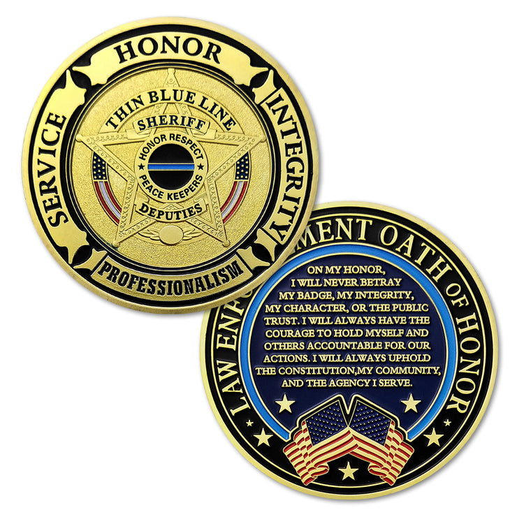 Law Enforcement Oath of Honor Blue Line Police Challenge Coin
