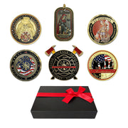 Firefighter Challenge Coin 6 Pcs Gift Bundle A Thin Red Line Ribbon Warp Box