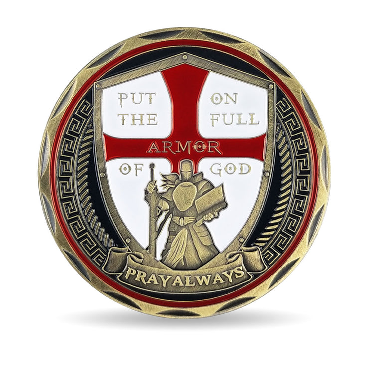 Put On the Full Armor of God Challenge Coin Crusader Pray Always Collectible Coin