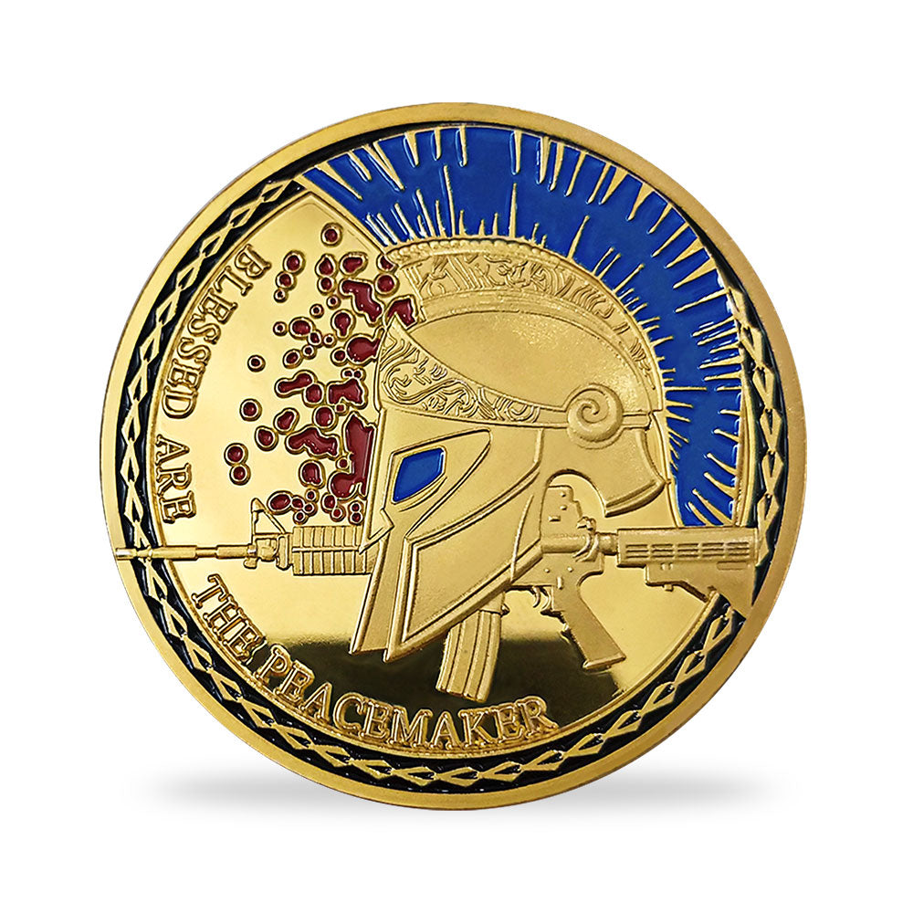 Blessd Are the Peacemaker Police Challenge Coin Thin Blue Line Spartan Spirit