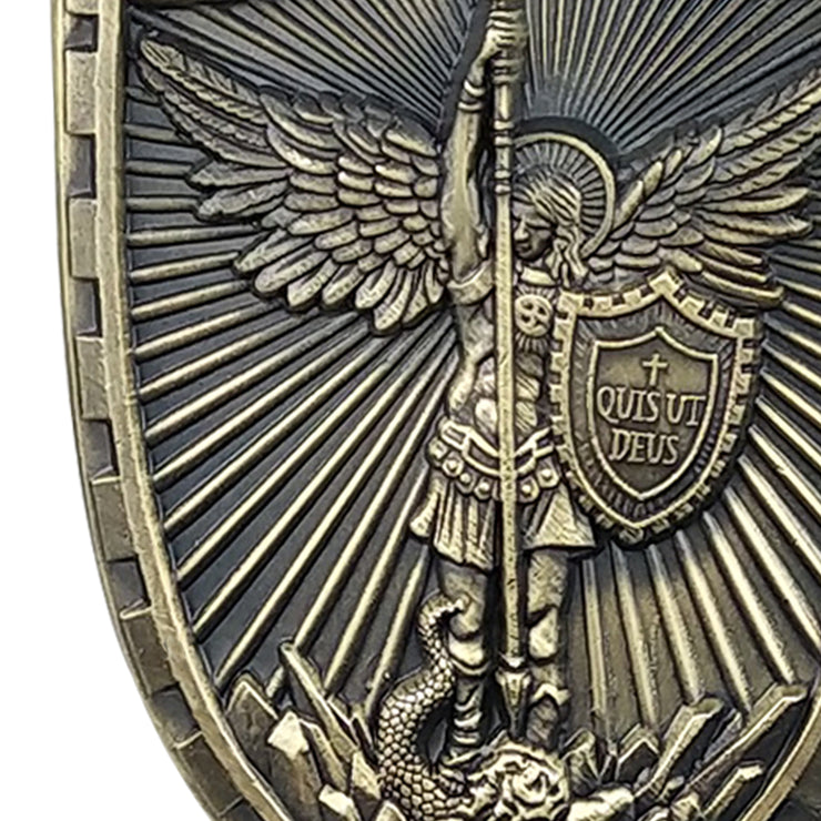 St Micheal Archangel Shield Challenge Coin Quis ut Deus Christian Gift for Men