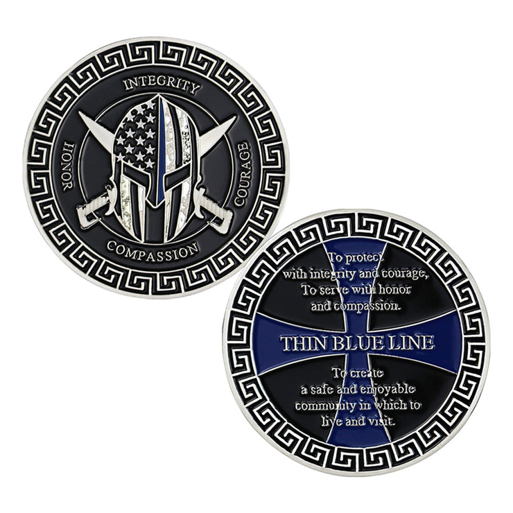 Thin Blue Police Line Challenge Coin Crusader Warrior Blessd Law Enforcement Gift Coin
