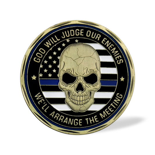 Thin Blue Line Skull St Michael Police Challenge Coin