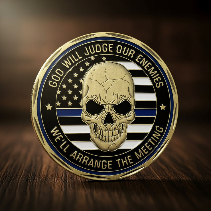 Thin Blue Line Skull St Michael Police Challenge Coin