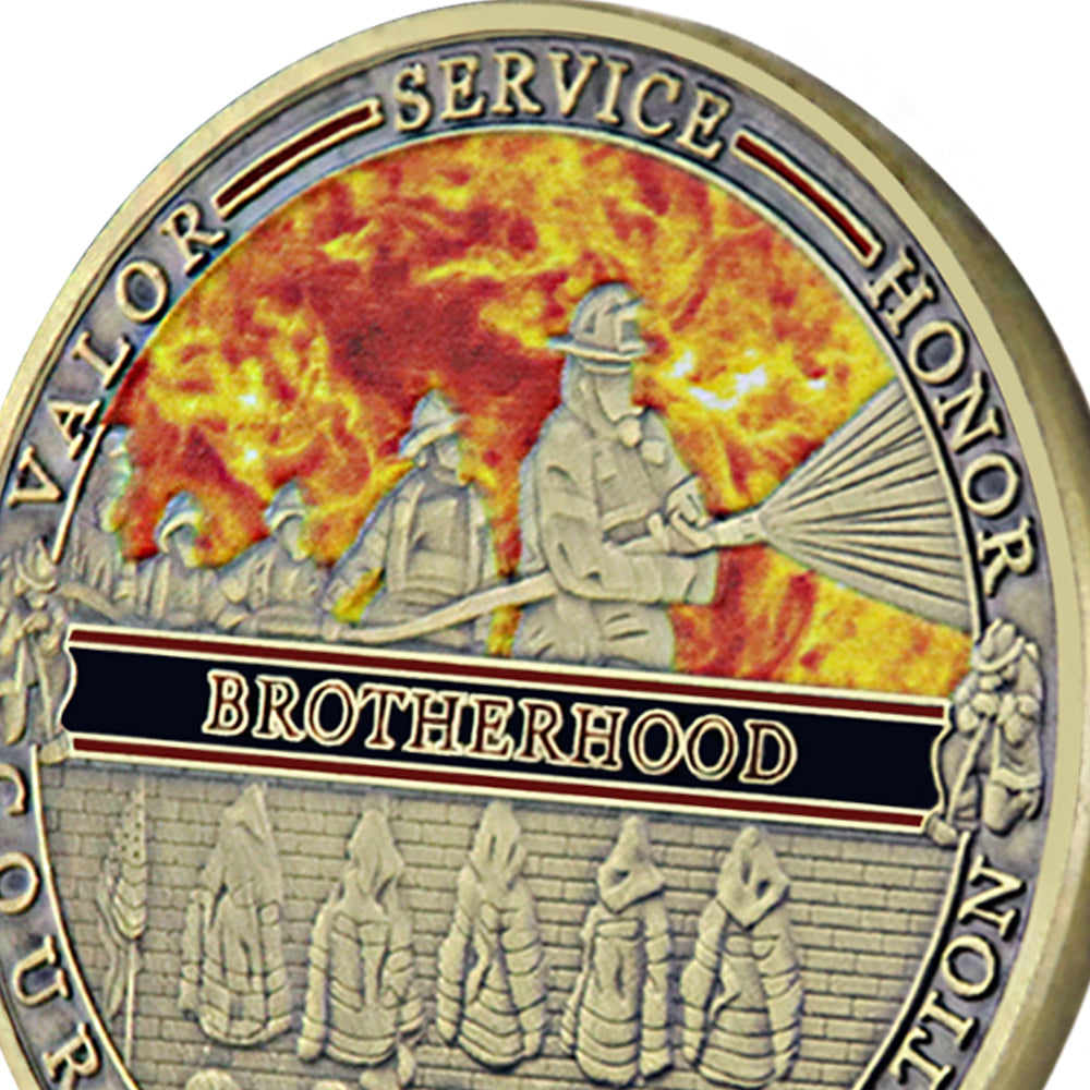 Firefighter Challenge Coin A Thin Red Line Prayer Psalm 23:4 Brotherhood Badge