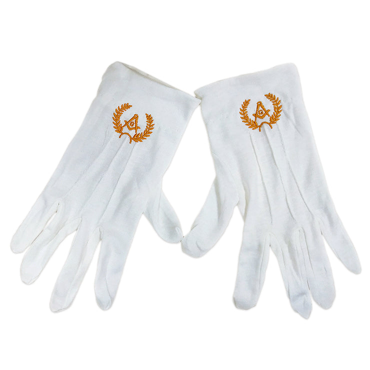 Masonic Yellow Square & Compass White Gloves