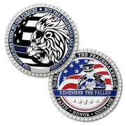 LEO Challenge Coin Blue Lives Matter Remember the Fallen Police Silver Medallion
