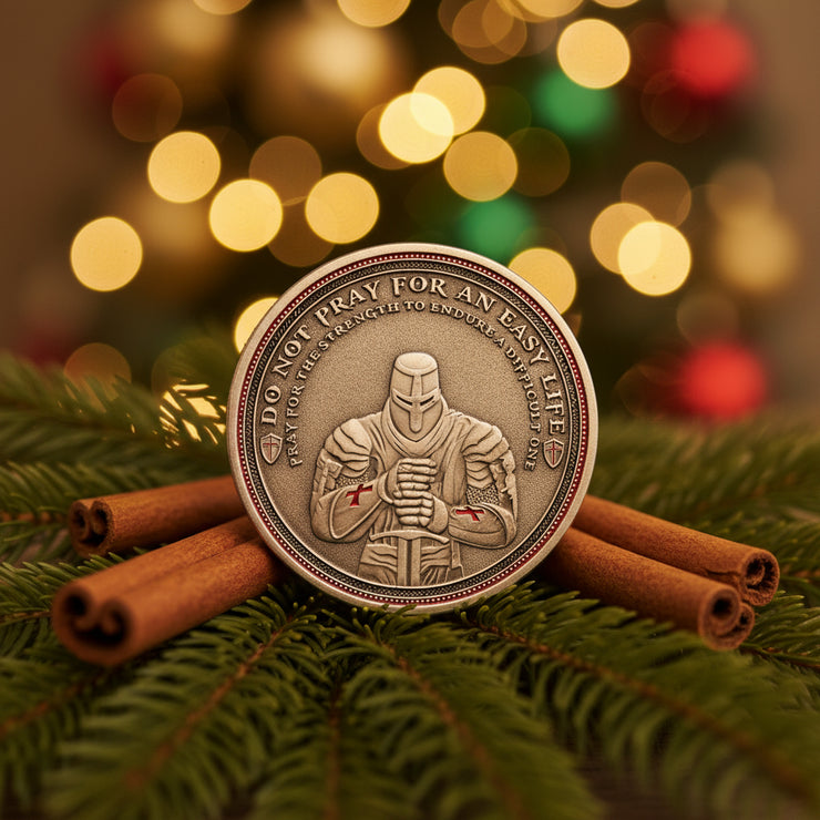 Knights Templar Cross Challenge Coin Crusader Sword and Shield Life Creed Token