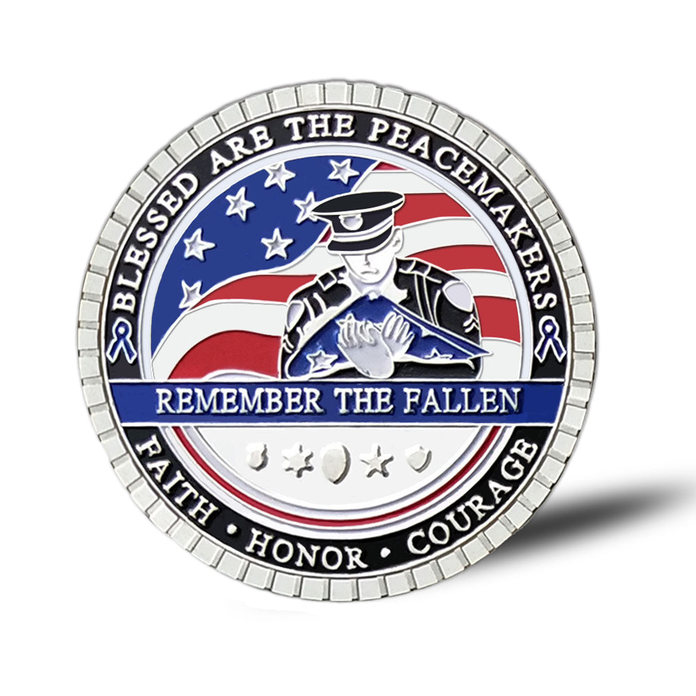 LEO Challenge Coin Blue Lives Matter Remember the Fallen Police Silver Medallion