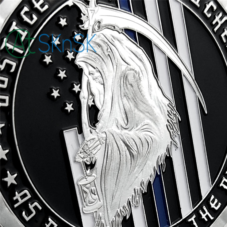 US Police Thin Blue Line Justice Death Challenge Coin