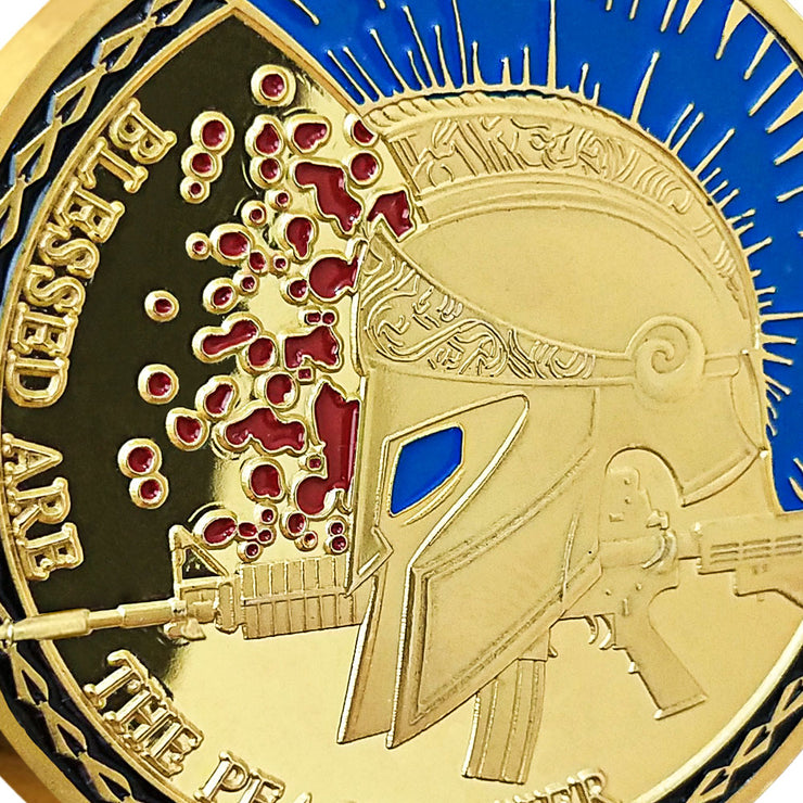 Blessd Are the Peacemaker Police Challenge Coin Thin Blue Line Spartan Spirit