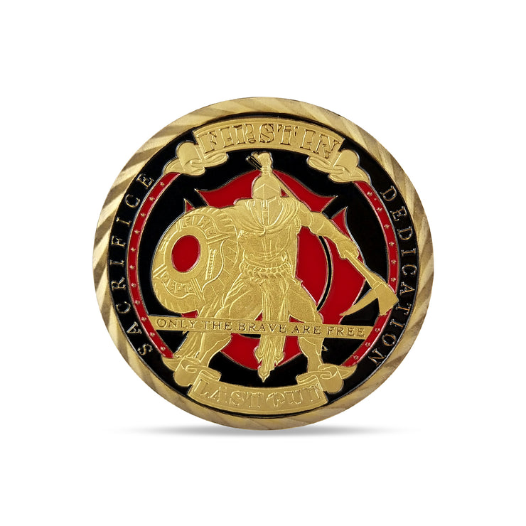 Firefighter Challenge Coin First In Last Out Spartan Warrior