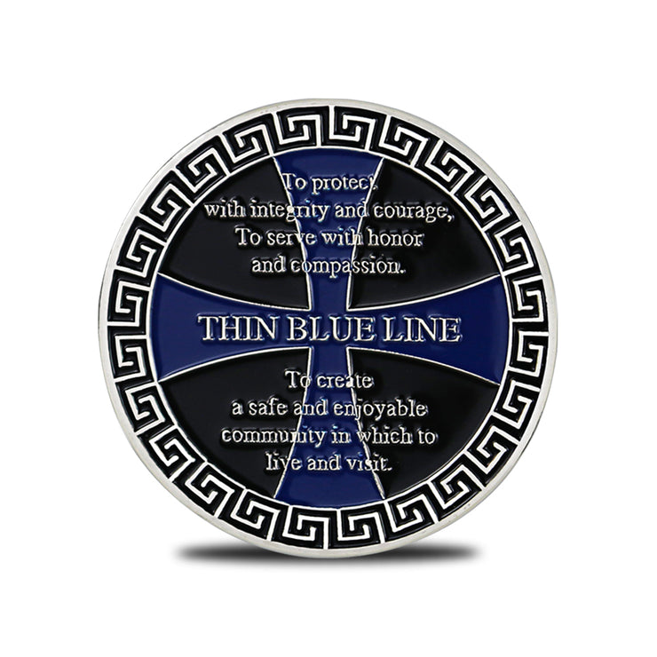 Thin Blue Police Line Challenge Coin Crusader Warrior Blessd Law Enforcement Gift Coin