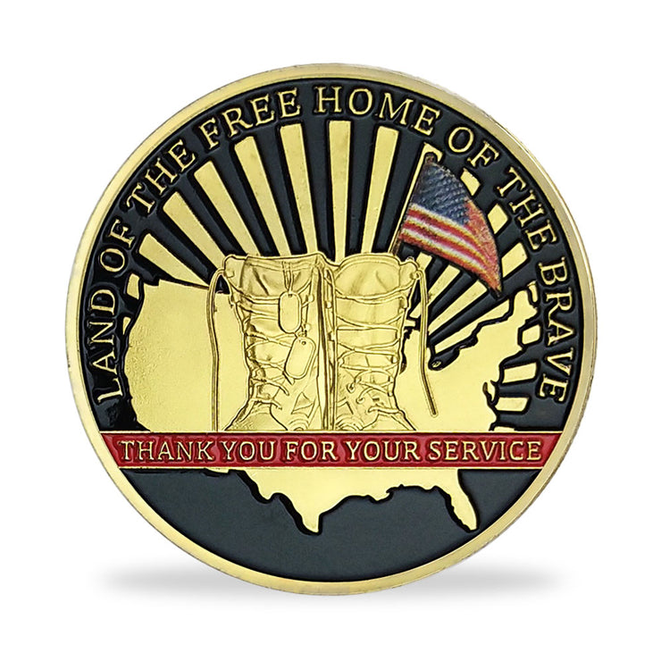 Army Challenge Coin Veterans Boots Land of the Free Home Soldier Medallion Gold-AtSKnSK