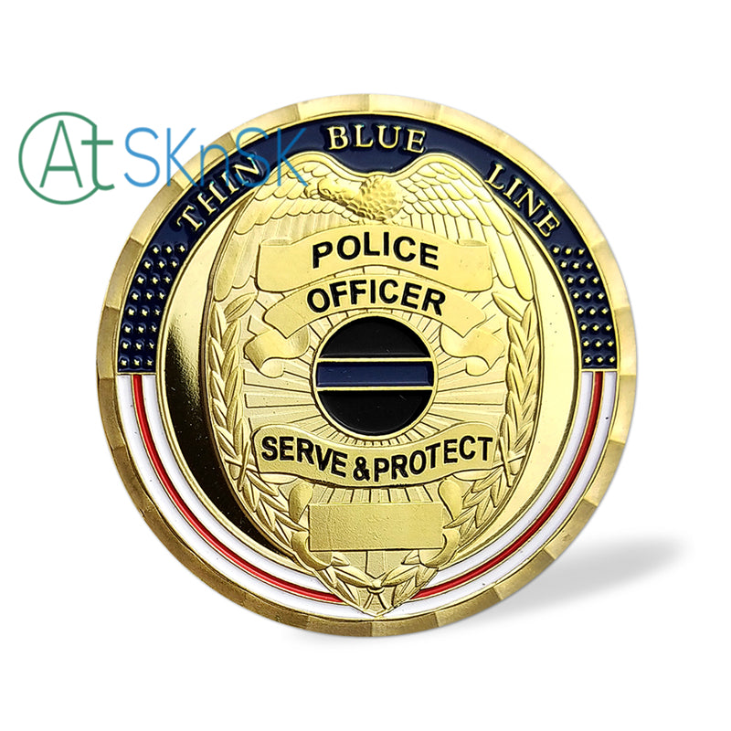 Thin Blue Line Shield Police Officer Challenge Coin