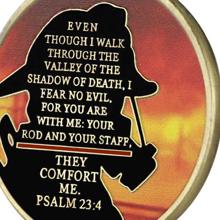 Firefighter Challenge Coin A Thin Red Line Prayer Psalm 23:4 Brotherhood Badge