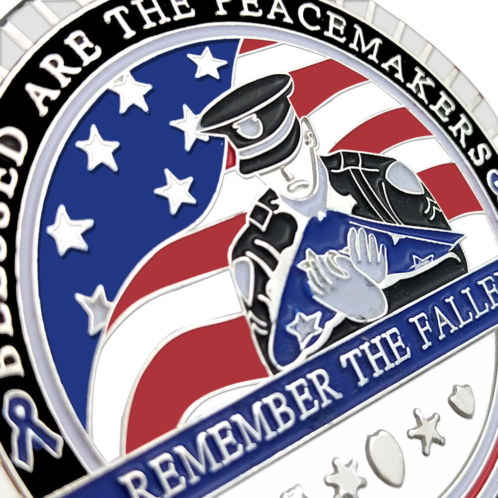 LEO Challenge Coin Blue Lives Matter Remember the Fallen Police Silver Medallion