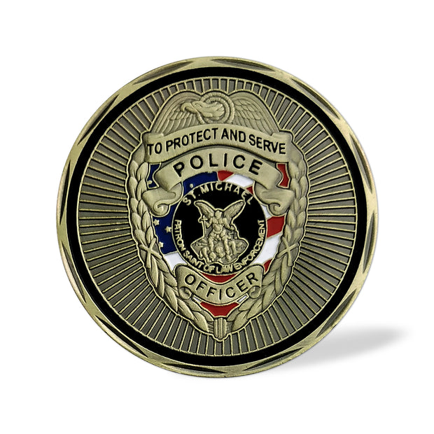 Thin Blue Line Skull St Michael Police Challenge Coin