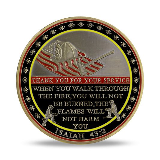 Firefighter Prayer Challenge Coin Isaiah 43:2 Firemans Honor Collectible Coin