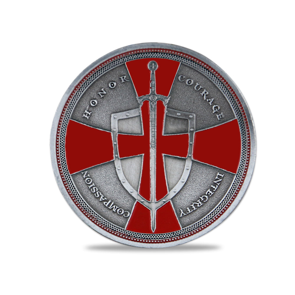 Knights Templar Cross Challenge Coin Crusader Sword and Shield Life Creed Token