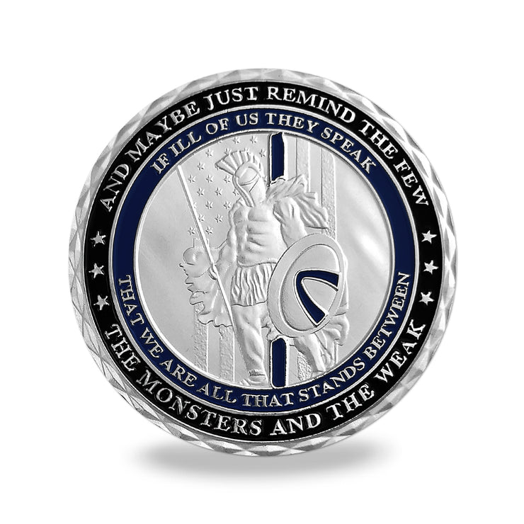 Warrior With Spear and Shield Challenge Coin Thin Blue Line Police Officers Gift Coin