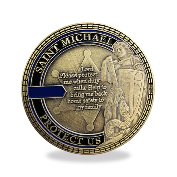 Law Enforcement Police Challenge Coin Sheriff Six Pointed Star St Michael Patron Saint Collectible