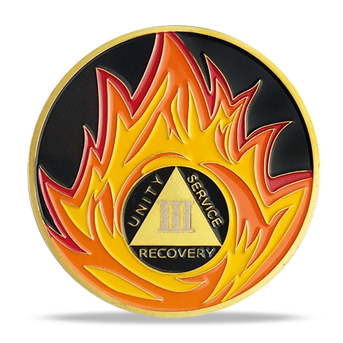 Flames Triangle 1 to 3 Year Recovery Sobriety Coin AA Chip