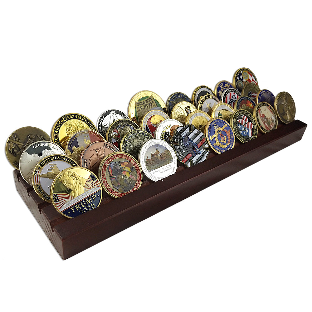 4 Rows Cherry Plank Challenge Coin Display