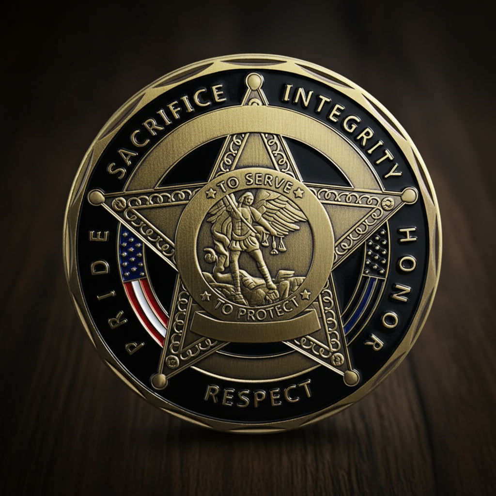 Polizei Challenge Coin – Offizielle Abschlussmünze Für Polizeiakademie-Graduierungen. Aus Zinklegierung Mit Goldprägung, 40 Mm Durchmesser. Ein Bleibendes Andenken An Den Dienstbeginn.