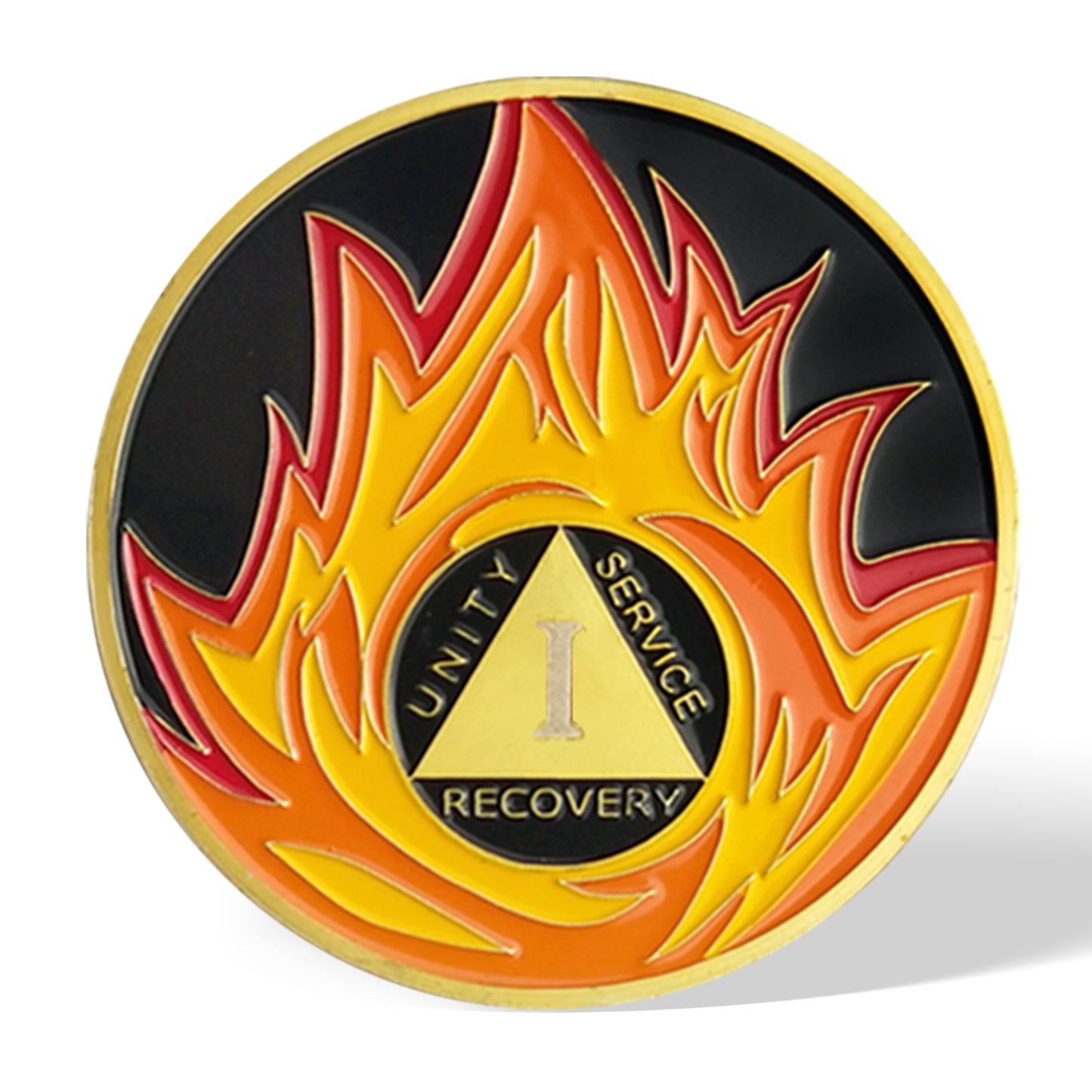 Flames Triangle 1 to 3 Year Recovery Sobriety Coin AA Chip