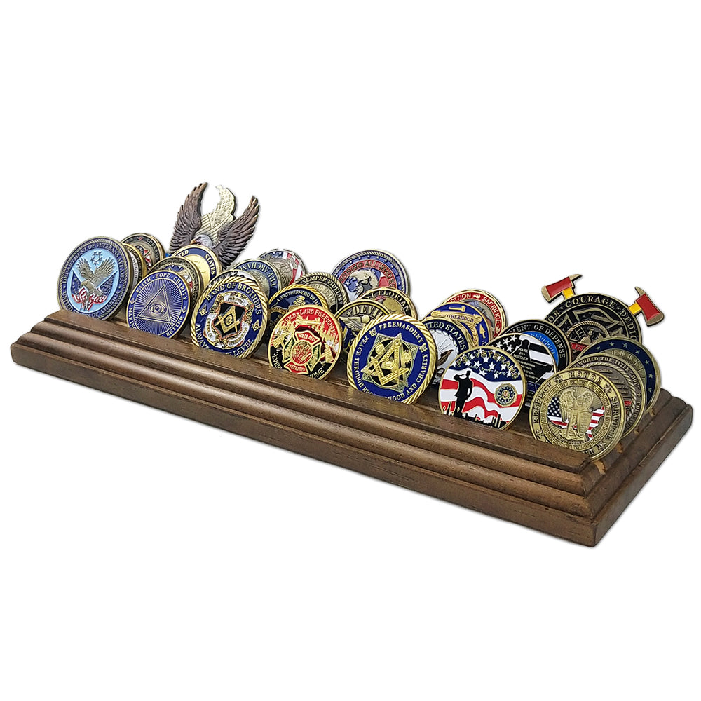 4/5 Rows Walnut Parallel Wooden Challenge Coin Display