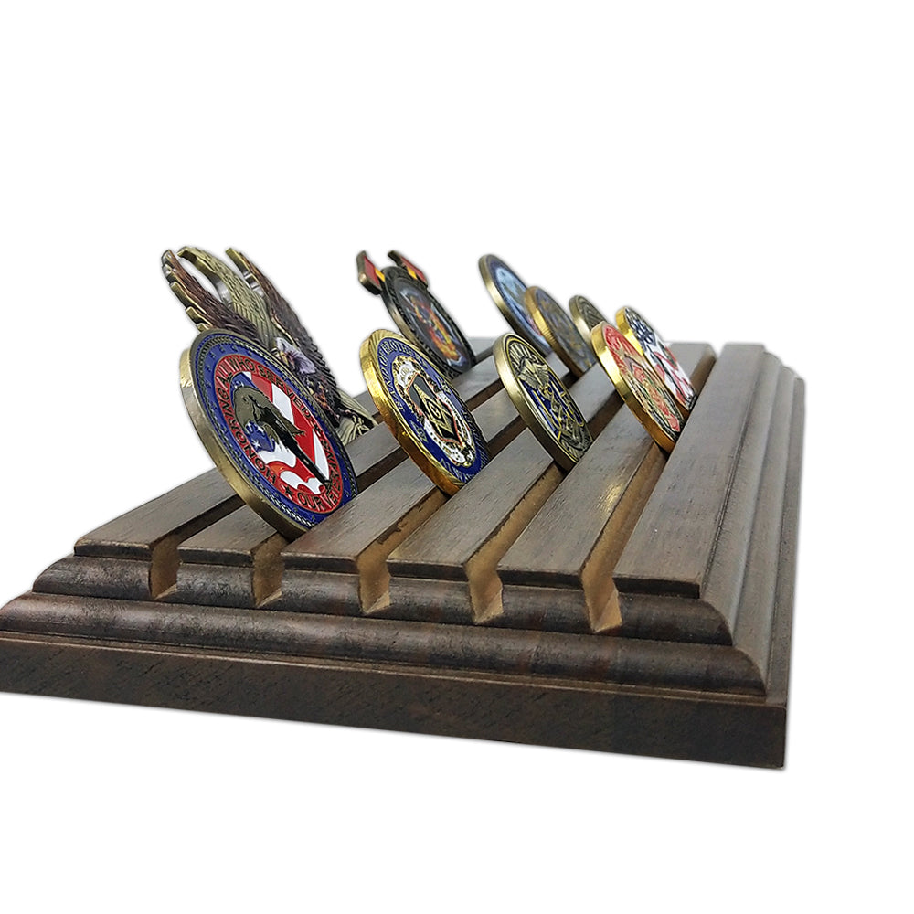 4/5 Rows Walnut Parallel Wooden Challenge Coin Display