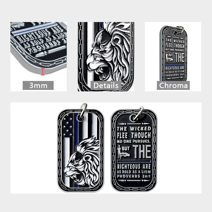 LEO Challenge Coin A Thin Blue Line Dog Tag Police Lion Featured Collectible