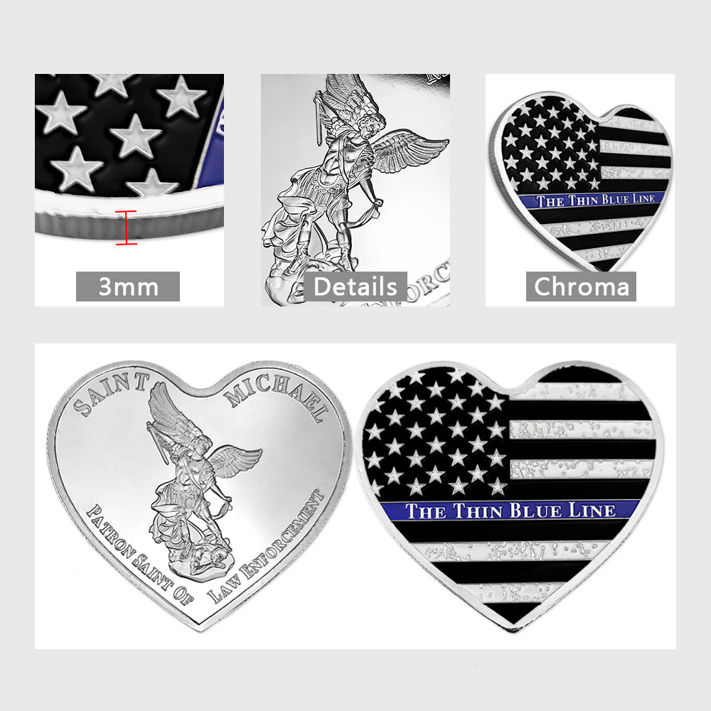 St Mchineal The Blue Line Heart Shape Challenge Coin