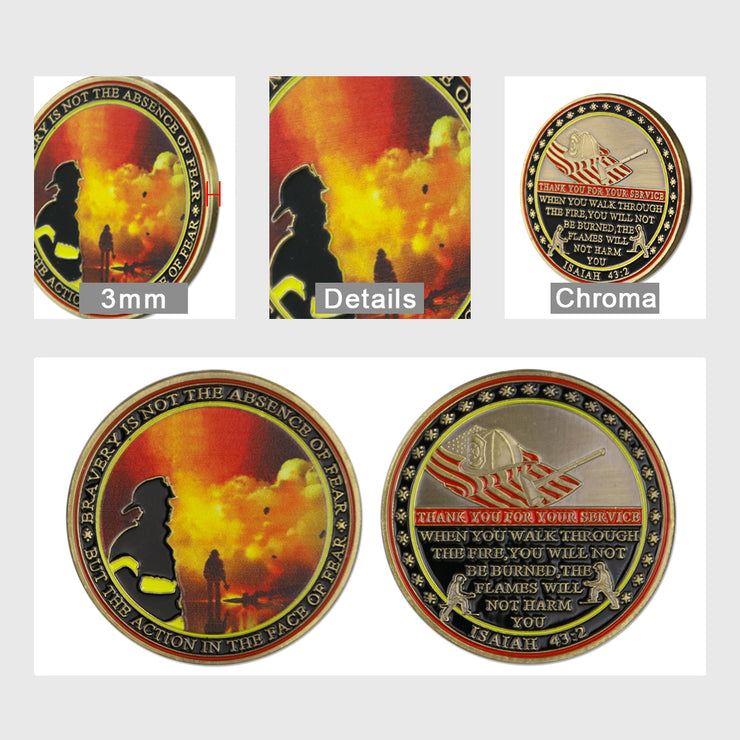 Firefighter Prayer Challenge Coin Isaiah 43:2 Firemans Honor Collectible Coin