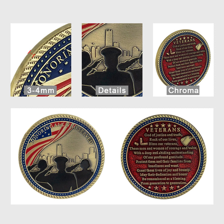 Military Veterans Salute Challenge Coin Prayer Medallion Honorable Hero Collectible-AtSKnSK