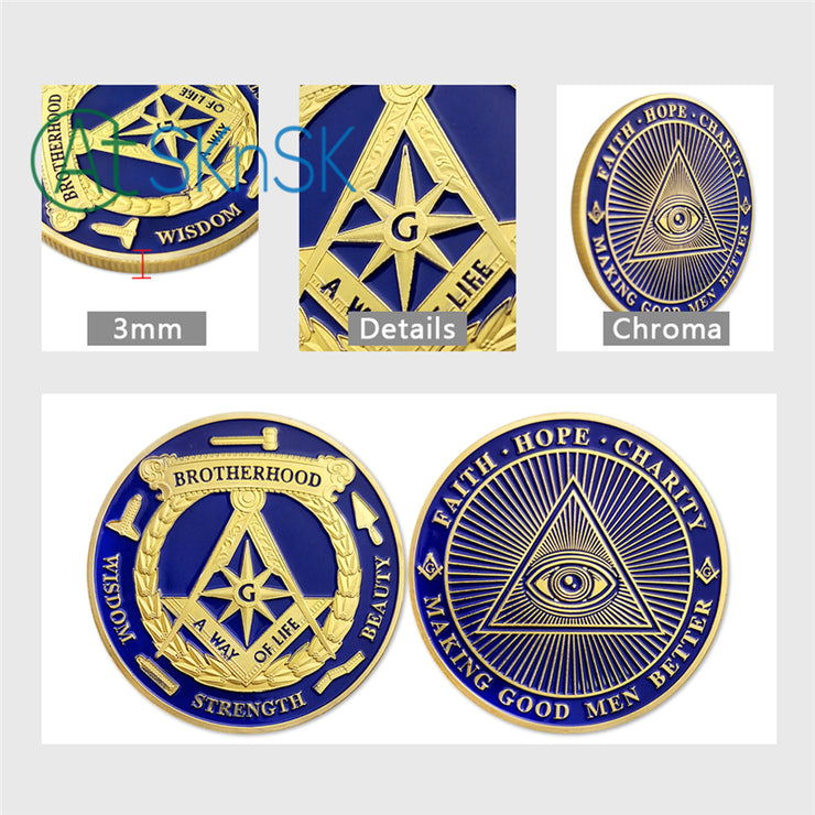Freemasonry Brotherhood Gold Masonic Challenge Coin